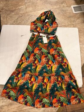 O.P.T. Tropical Print Two-Piece Set - Vibrant Multicolor size medium